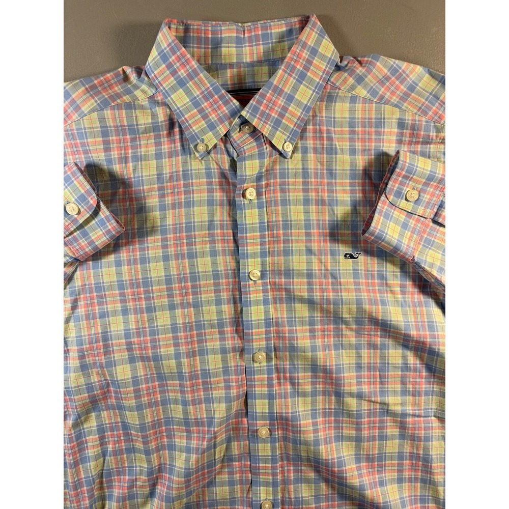 Vineyard Vines Collegiate Shirt Mens Medium Multicolor Plaid Cotton Button Down